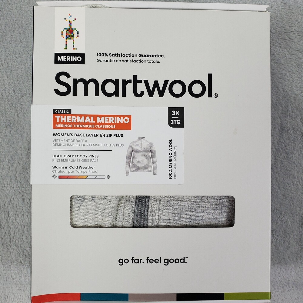 SmartWool Base Layer 1/4 Zip Plus Shirt Women 3X Gray Foggy Pines Thermal Merino